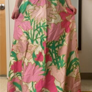 Vibrant Floral Maxi Skirt - Pink and Green